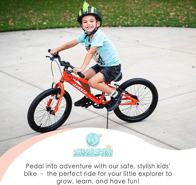 AVASTA Bilbo 18 20 Inch Kids Bike for Boys Girls 5-10 Years Old, Retro Style High Carbon Steel Bicycle with Adjustable Handlebars and Seat, Dual V-Brakes, Kickstand, Multiple Colors