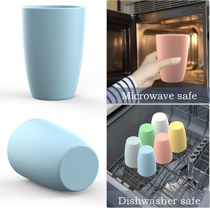 unbreakable wheat straw cups 20oz set of 6 with textured pattern anti slipping,large plastic drinkings cups microwave safe and dishwahser safe.6-Mixed-Colors