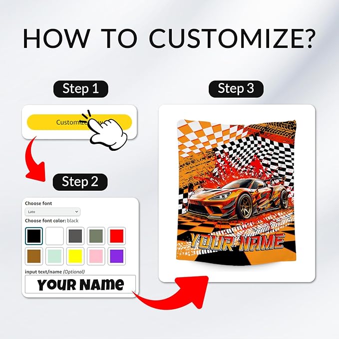 Custom Blanket for Kids, Racing Car Blankets for Boys, Personalized Toddler Throw Gifts, Cool Flannel Throw for Car Lovers, 60"x80"