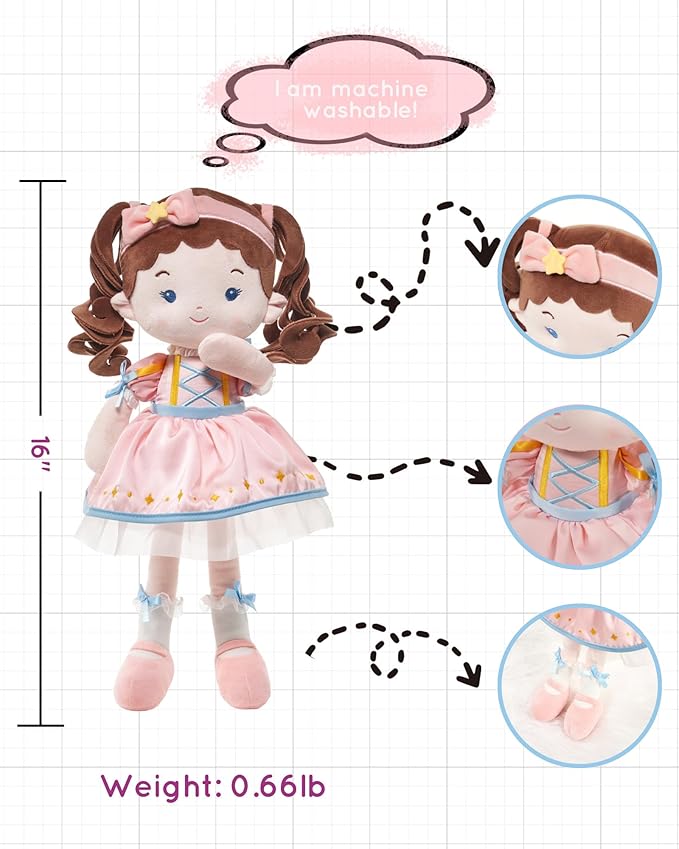 LeyaDoll Soft Baby Doll Toys (16''), My First Baby Rag Doll for 1 Year-Old Girl Birthday Gift, Christmas Plush Toys Gift for Toddler Kids Infants-Princess Twinkle