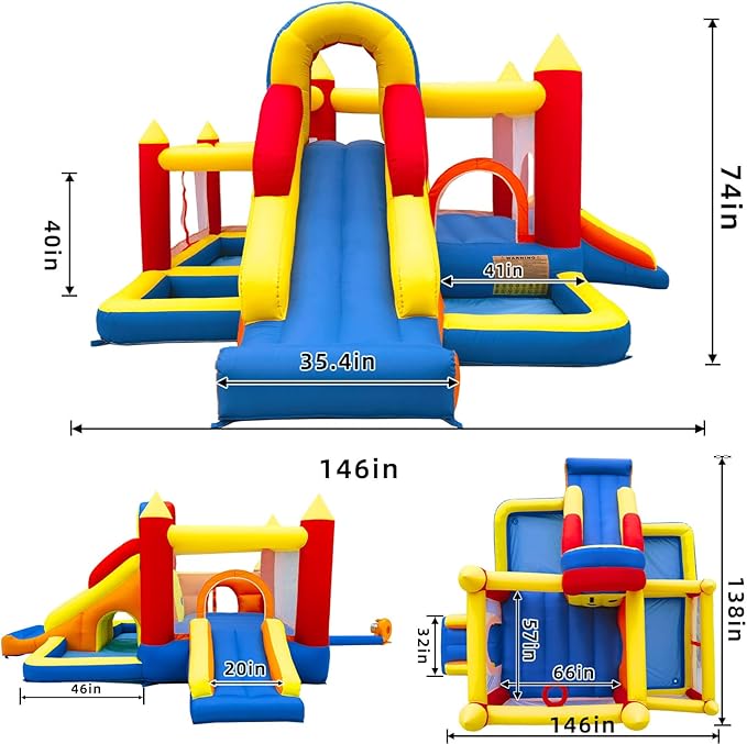 Bounce House, Inflatable Bounce House for Kids 3-10, Kids Bounce House with Long Slide, Ball Pit/Pool, Obstacles, Tunnel, Climbing Wall, Bouncy House Indoor & Outdoor Toddler Bouncy Fun