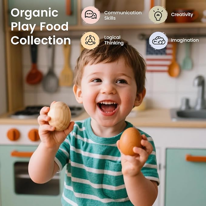 Tiny Land Wooden Egg Toy Set for Kids – 6-Piece Pretend Play Food with Cutting Eggs, Fried Egg & Realistic Carton – Montessori Kitchen Toys for Toddlers