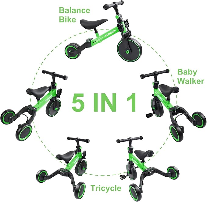 Elantrip 5 in 1 Balance Bike for 1 to 3 Years Old Kids,Toddler Tricycle Kids Trikes Tricycle, Best Toys for Boy & Girl, Balance Training,Adjustable Seat and Removable Pedal