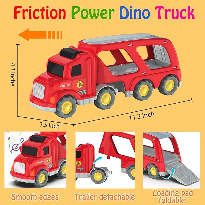 Veslier Toddler Car Toys for 3 4 5 Years Old Construction Transport Truck with 4 Pack Small Pull Back Construction Vehicles Friction Power Cars Christmas Birthday Gifts for Kids Boys Girls