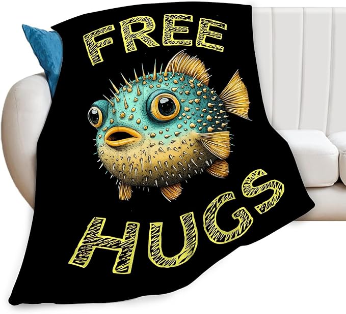 Puffer Fish Blanket Gifts for Girls Boys Soft Warm Plush Funny Puffer Fish Throw Blanket Flannel Fleece Fuzzy Cute Stuff Blanket for Bed Couch Living Room Decor 60"X50"