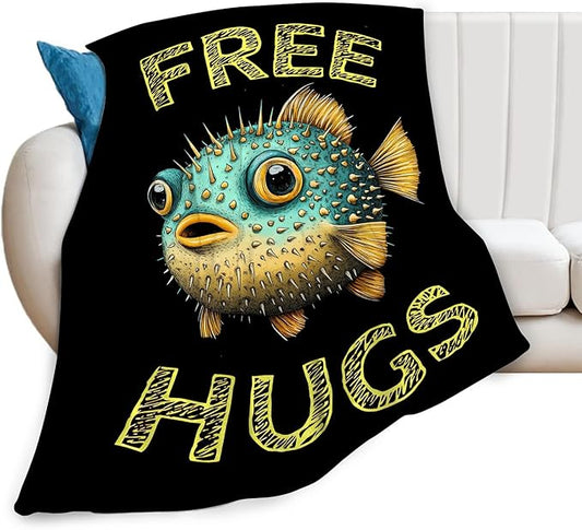 Puffer Fish Blanket Gifts for Girls Boys Soft Warm Plush Funny Puffer Fish Throw Blanket Flannel Fleece Fuzzy Cute Stuff Blanket for Bed Couch Living Room Decor 80"X60"
