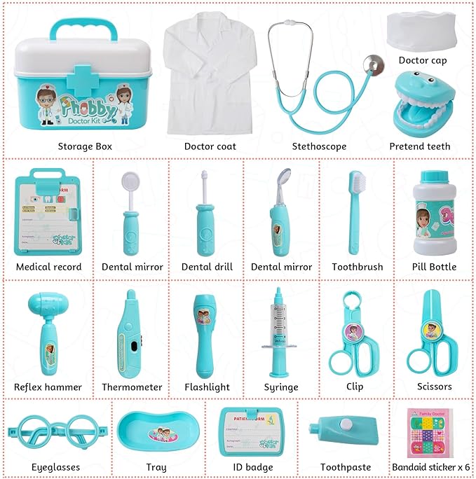 Durable Doctor Kit for Kids, 27 Pcs Deluxe Pretend Play Medical Kit Toy with Real Stethoscope, Doctor Toys for Toddlers Boys Girls Aged 3 4 5 6 7 8