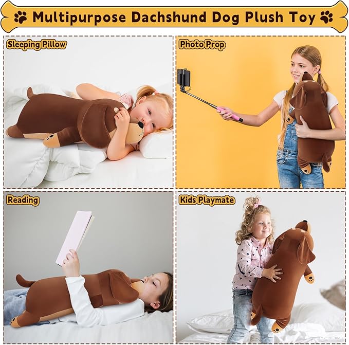 19'' Large Dachshund Dog Plush Stuffed Animal- Cute Weiner Dog Plush Pillow Plushies, Big Dachshund Plush Toy, Cute Hugging Weiner Dog Stuffed Animal, Birthday Gifts for Kids Girls Boys