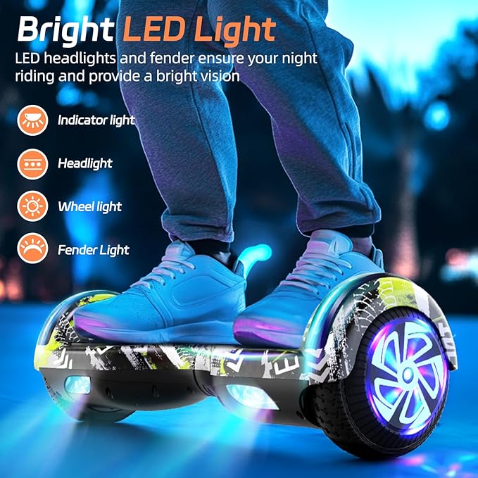 Scooter with Bluetooth Corlorful LED Lights, 6.5" Wheels, Dual 300W Motor Scooter for Kids Girls Boys Adults, All Ages