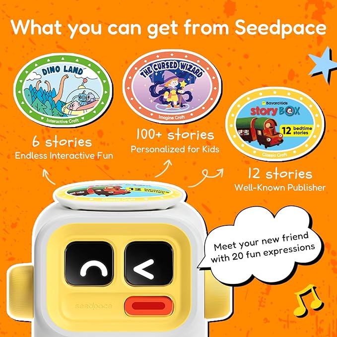 Interactive Story Machine for Kids: Screen-Free Player with 3 Story Books, 120 Stories, 600 Minutes, Bluetooth Speaker, Robot Pet, Educational Toy, Learning, Toddlers Gift