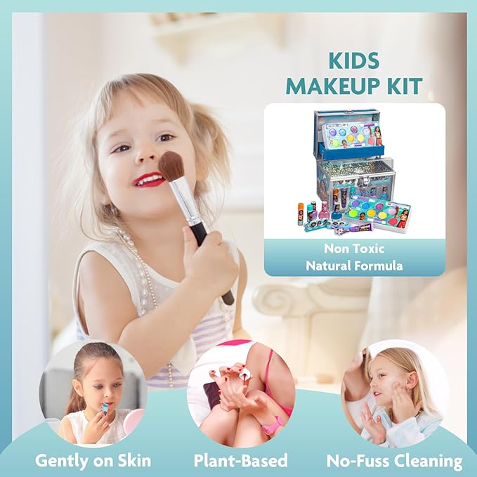 Moana 2 Train Case Beauty Set, Kids Makeup Kit for Girls, Real Washable Makeup Set, Play Makeup, Party Favor, Birthday, Ages 3 4 5 6 7 8 9 10 11 12 by Townley Girl