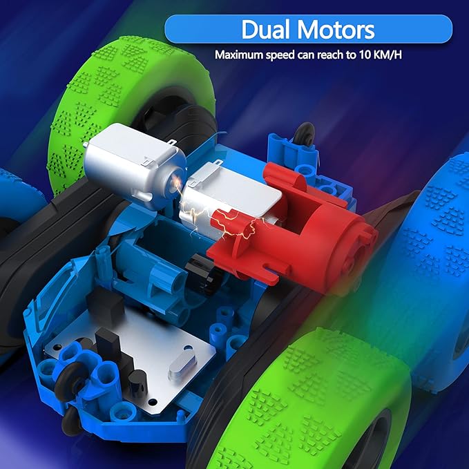 Remote Control Car for Kids, 360° Rotating Double-Sided RC Car with LED Headlights, 4WD 2.4GHz Electric Rechargeable Toy Vehicle for Boys and Girls, Perfect Birthday