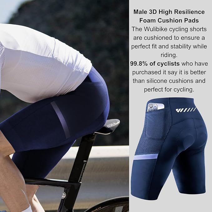 Wulibike Cycling Shorts Men Padded:Tights Highly Elastic Breathable Quick-Drying Road Bike Bicycle Shorts for Men Pockets