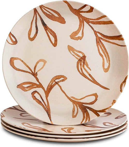 Nook Theory 4 Pack Reusable Bamboo Plates - Non-Toxic Toddler and Kids Plate, Dishwasher Safe, Not Microwavable Dinnerware (Wildflower 10")
