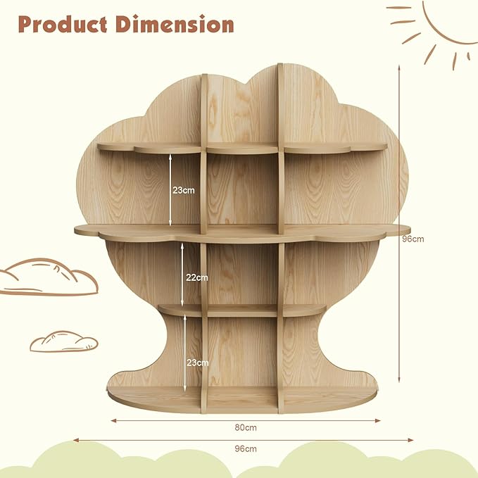 Natural Wood Tree Kids Bookshelf Toddler Bookcase 4-Tier Baby Book Rack Children Toy Storage Organizer Forest Wood Display Shelf Nursery Playroom Bedroom Classroom School Homeschooling Boy Girl’s Gift