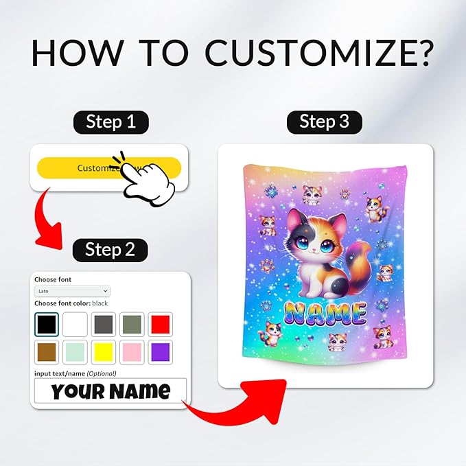 Personalized Blankets for Girls - Custom Cat Lovers Blanket Gifts - Soft Cozy Cute Flannel Cat Throw for Sofa Living, 4 Size