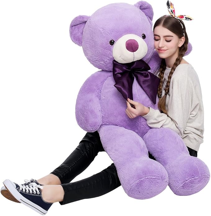 MorisMos Bow Tie Giant Teddy Bear 4 Feet, 47inch Big Lavender Teddy Bear Stuffed Animal Plush for Girlfriend, Boyfriend, Purple
