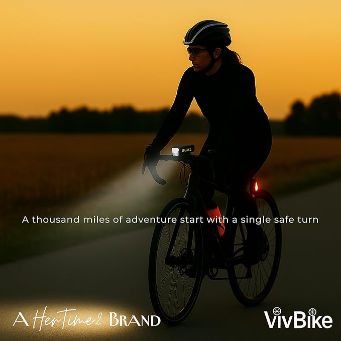 VivBike Rechargeable Bicycle Lights Set for Daily Use, LED Front Light and Rear Light, USB-C, IPX4 Waterproof, Easy Mount | A HerTime2 Brand