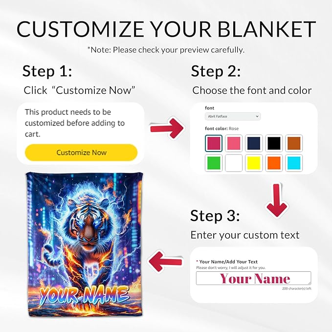 Personalized Tiger Kids Blanket Gift - Custom Men Cozy Throws for Bed, Couch, Living Room