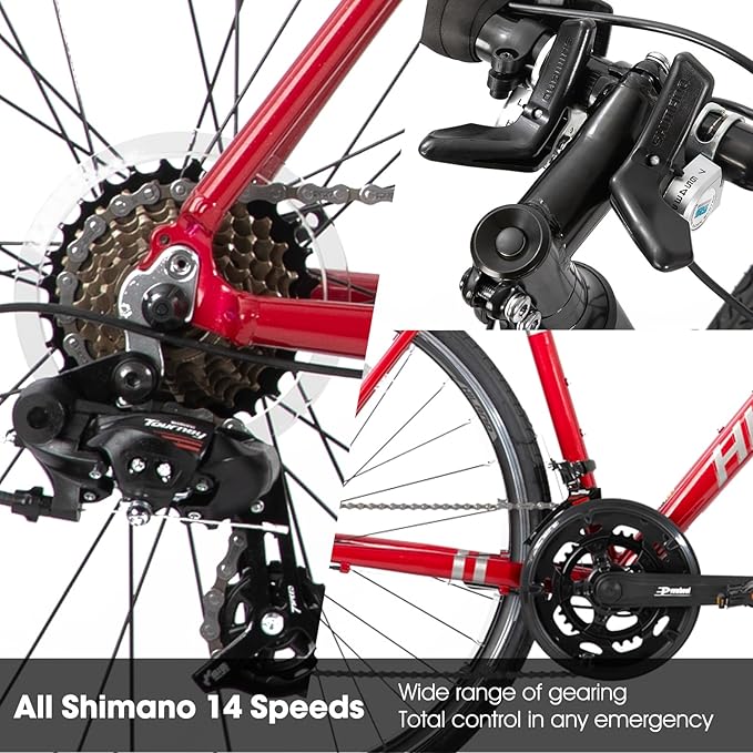 HILAND 700c Road Bike 14 Speed, Aluminum Frame Racing Bike, City Commuter Bicycle for Men Women