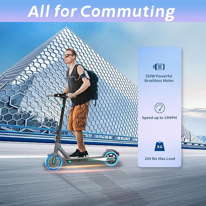 Electric Scooter for Adults & Teens, 350W Motor, 19 MPH Top Speed, 15/21 Miles Range, Foldable E-Scooter with 8.5" Honeycomb Tire, Escooter with Dual Braking System and App Control