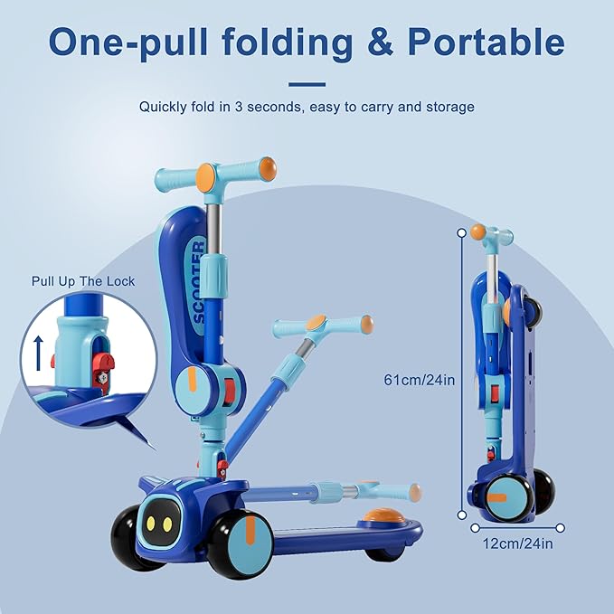 Unbreakable & Never Fall Down 2-in-1 Scooters Kids 3 Wheel Kick Scooter for Boys Girls Ages 3-8, Adjustable Height & Seat, Widened Non-Slip Deck, More Safer for Beginner Toddlers