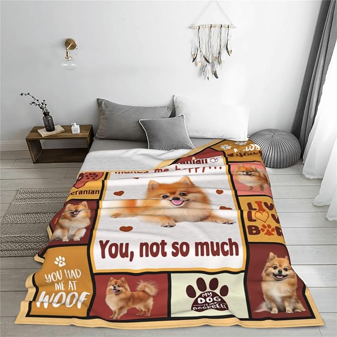 Pomeranian Gifts Blanket, Pomeranian Throw Blankets, Dog Mom Gift for Women Men Boys Girls Lover Adult Cozy Fleece Flannel Bedding Stuff Animal Plush for Couch Sofa Bed Decor 60"X50"