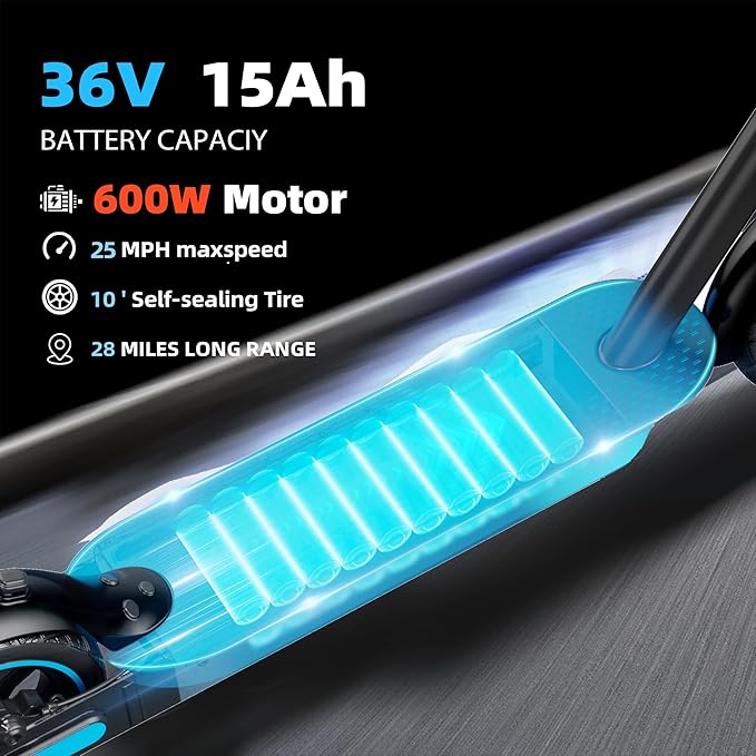 Electric Scooter Adults, 500/600W Motor, 28 MPH Top Speed,10" Vacuum Big Tires, Foldable E-Scooter with App Control & Disc Braking System for Smart APP Contro