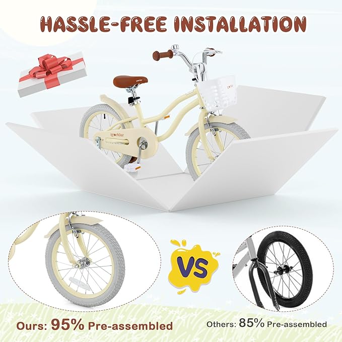 BABY JOY Kids Bike, 12 14 16 18 20 Inch Boys Girls Bike w/Adjustable Seat, Removable Basket, Handbrake & Coaster Brake, Training Wheels or Kickstand, Kids Bicycle with Multi-Color