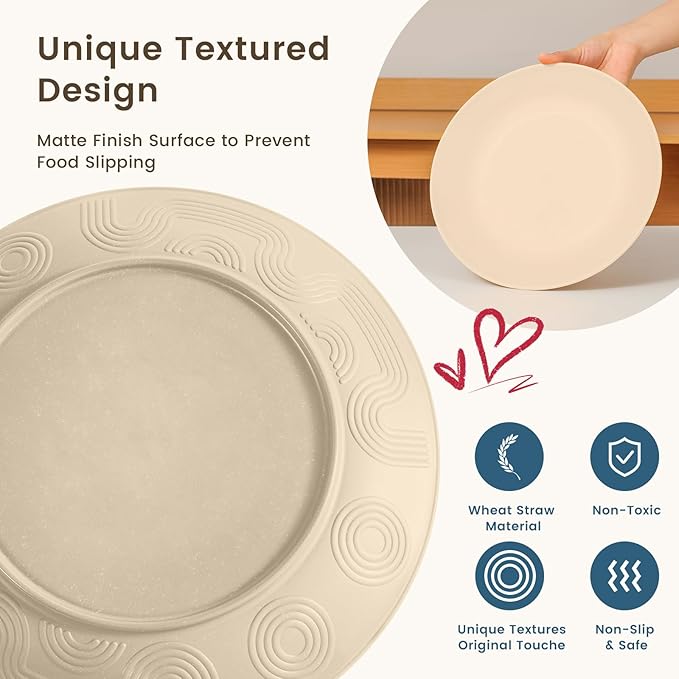 Homienly Premium Wheat Straw Dinnerware Sets, Lightweight & Unbreakable Plates and Bowls Sets,Cups,Service for 4,Dishwasher and Microwave Safe 16 PCS Dish Sets for Home，Camping- Beige
