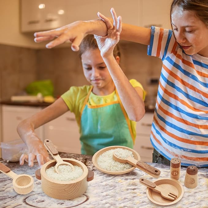 WHOHOLL Play Kitchen Accessories, Wooden Kitchen Set for Kids Ages 3-5 - Montessori Cooking Toys with Toy Pots and Pans (Large)