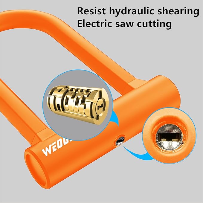 Bike Lock - Heavy Duty Anti Theft Bike U Lock with 5ft Security Steel Cable - 17mm Shackle Bicycle U-Locks with Keys & Sturdy Mounting Bracket for Road, Mountain, Electric Bike