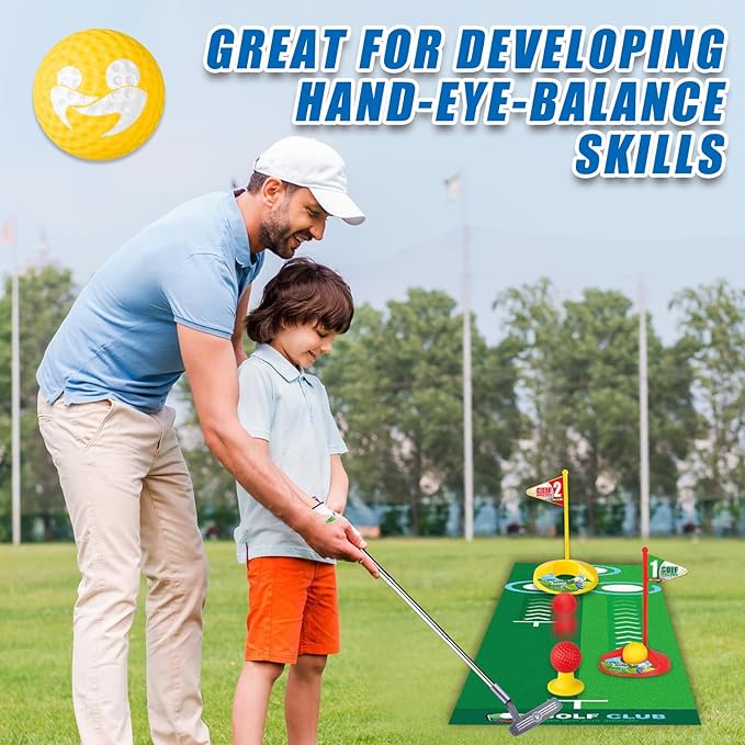 Toddler Golf Toys Set - Adjustable, Upgraded Kids Golf Clubs & Putting Mat, Indoor & Outdoor Backyard Game Toy Playset Gifts for Aged 2-8 Toddlers & Kids (Grey, M)