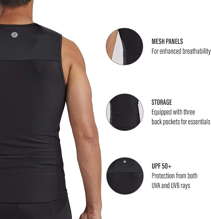 Zoot Men’s Core Tri Tank, Performance Triathlon Race Tank Top, UPF 50+ Fabric, Rear Pockets, Mesh Panels, & Cam Lock Zipper