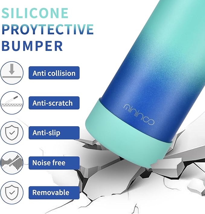 mininoo Kids Water Bottle for School, 16oz Stainless Steel Insulated Water Bottle Kids with Straw Lid for Girls, Boys (Sky/Blue)