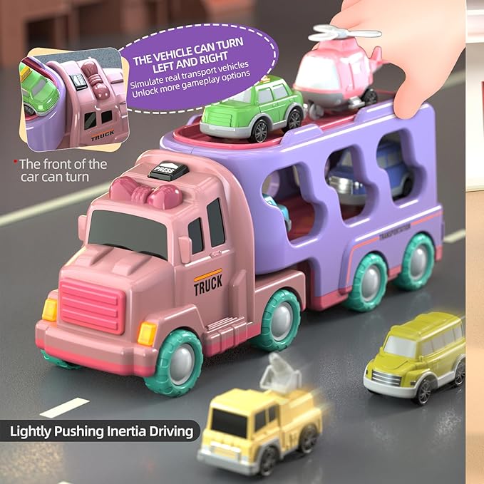 7 in 1 Car Truck Toys for Toddlers, Truck Toys with Light Sound, Birthday Gifts for 3-5 Year Olds