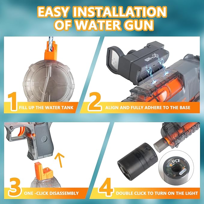 Upgrade Electric Water Gun with LED Light Large Capacity Automatic High-Pressure Powerful Water Gun, Suitable for Children/Adults Summer Swimming Pool Beach Outdoor Toys