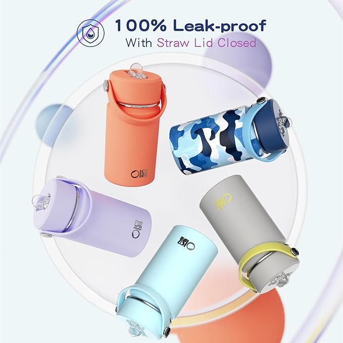 OISIZ Kids Water Bottle with Straw Lid 14oz, Vacuum Insulated 316 Stainless Steel Water Bottles for Kids for School, Leakproof Water Bottle, BPA Free and Keep Cold for 24 Hours