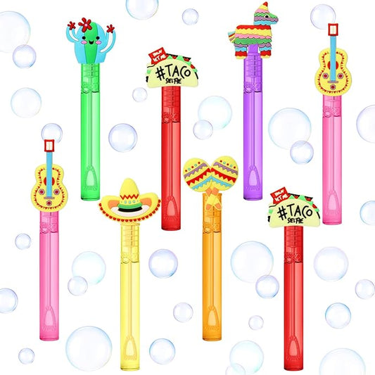 AFZMON 24Pcs Cinco De Mayo Party Favors Bubble Wands for Kids, Mexican Fiesta Mini Bubbles Wand Toys, Taco Party Supplies Goodie Gift Bag Stuffers Pinata Classroom Prizes