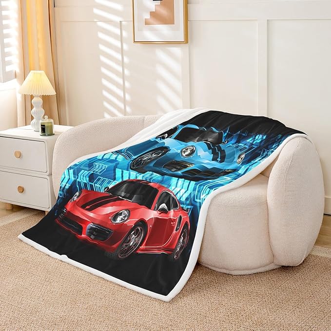 Arrow Sherpa Fleece Throw Blanket for Sofa Couch Bed - Sports Car Plush, Breathable, Fuzzy - Red, Blue, Black - 50x60 Inch