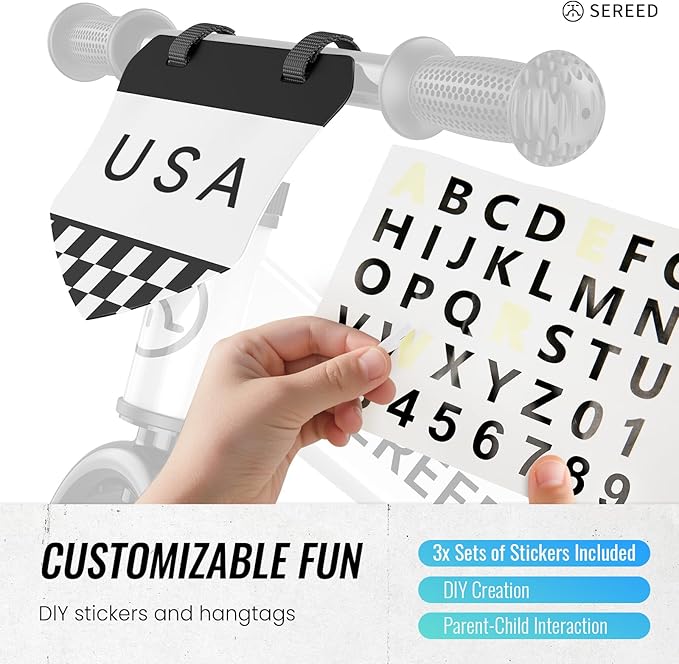 SEREED Toddler Balance Bike 2 Year Old, No Pedal Kids Bicycle Toys for 2-5 Years Old, Tool-Free Adjustment, Customize Plate with Stickers, Gift for 2-3 Boys Girls (White)