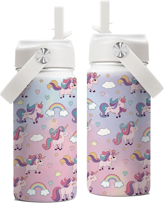 Unicorn Gifts for Girls, 16 oz Water Bottles with Straw Lid, Stainless Steel Insulated Tumbler, Cute Unicorn Cup Gifts for Birthday Christmas