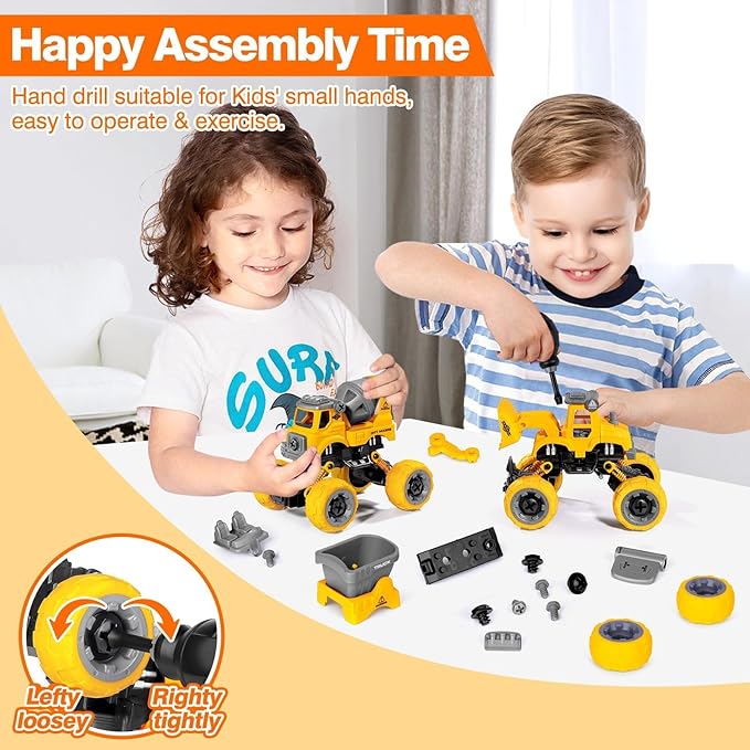 LUDILO 4PCS Take Apart Toys for 4 Year Old Boys Construction Toys with Electric Drill DIY Assembly Building Stem Toys Trucks Gifts for 3 4 5 6 7 8 Year Old Boys Girls Kids Learning Educational Toys