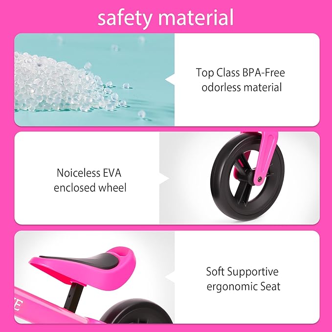 Bobike Toddler Balance Bike Toys for 1 to 4 Year Old Girls Boys Adjustable Seat and Handlebar No-Pedal Training Bike Best Gifts for Kids