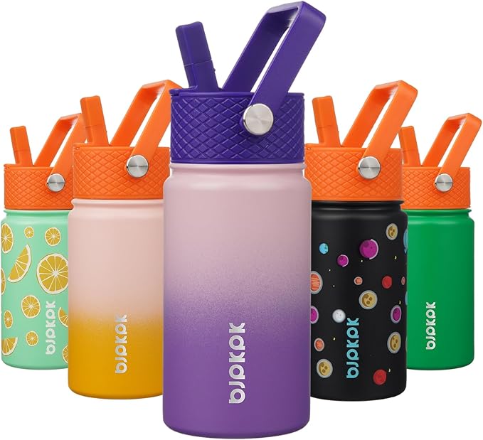 BJPKPK Insulated Water Bottle with Straw Lid, 15 oz Stainless Steel Metal Water Bottles, Reusable Leak Proof BPA Free Thermo, Flask, Cups - Violet