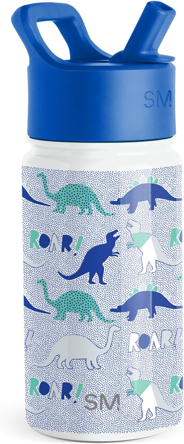 Simple Modern Kids Summit Water Bottle with Straw Lid | 14oz Stainless Steel Cup Insulated Tumbler for Toddlers, School | Dinosaur Roar
