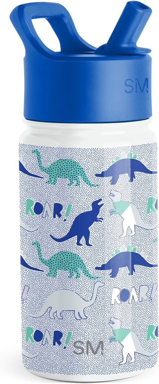Simple Modern Kids Summit Water Bottle with Straw Lid | 14oz Stainless Steel Cup Insulated Tumbler for Toddlers, School | Dinosaur Roar