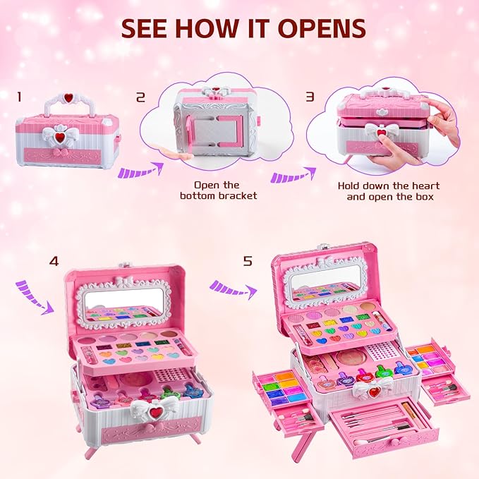 Kids Makeup Sets for Girls Toys - Washable Makeup for Kids with Mirror, Real Dressing Table with Stand, Princess Play Makeup Kit Perfect for 3 4 5 6 7 8-12 Year Old Girls Birthday & Christmas