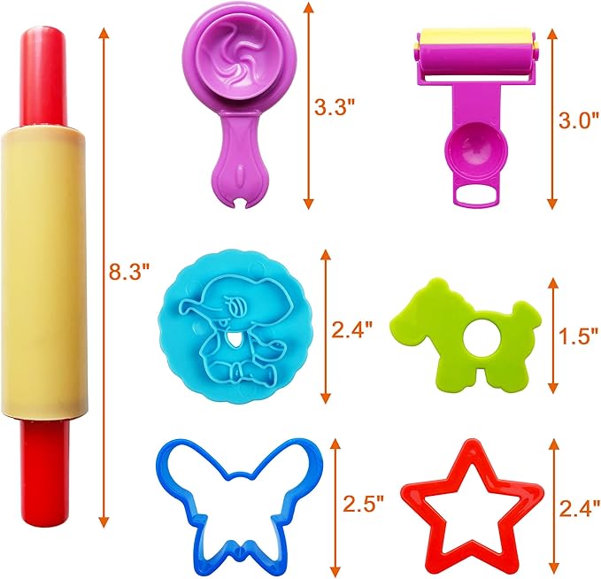 FRIMOONY Dough Tools Set for Kids, Various Plastic Molds, Assorted Colors, 45 Pieces