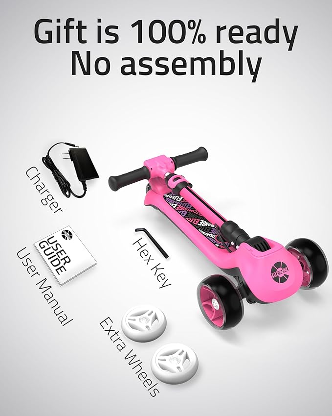Elecorange T200/T500 Balance Electric Scooter for Kids Age 4-9, 2 Types Front Wheels, Electric Horn, Full Body Lights Up, Wide Deck, 5Mph Safe Speed, 70min Riding, Foldable Kick Scooter Boys & Girl